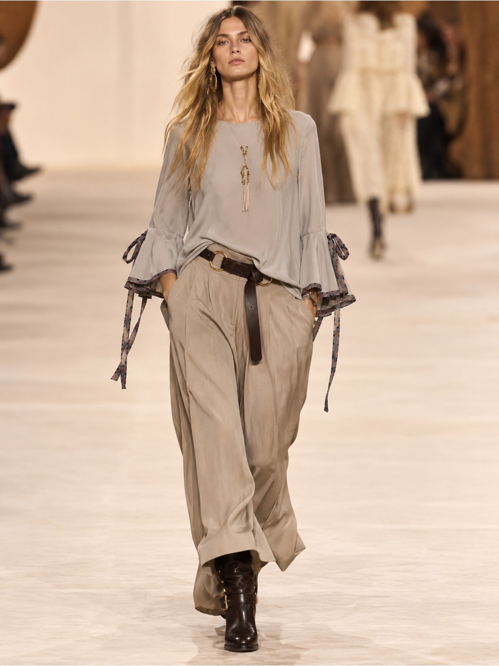 $1400 Chloe Silk Tie Sleeve Blouse